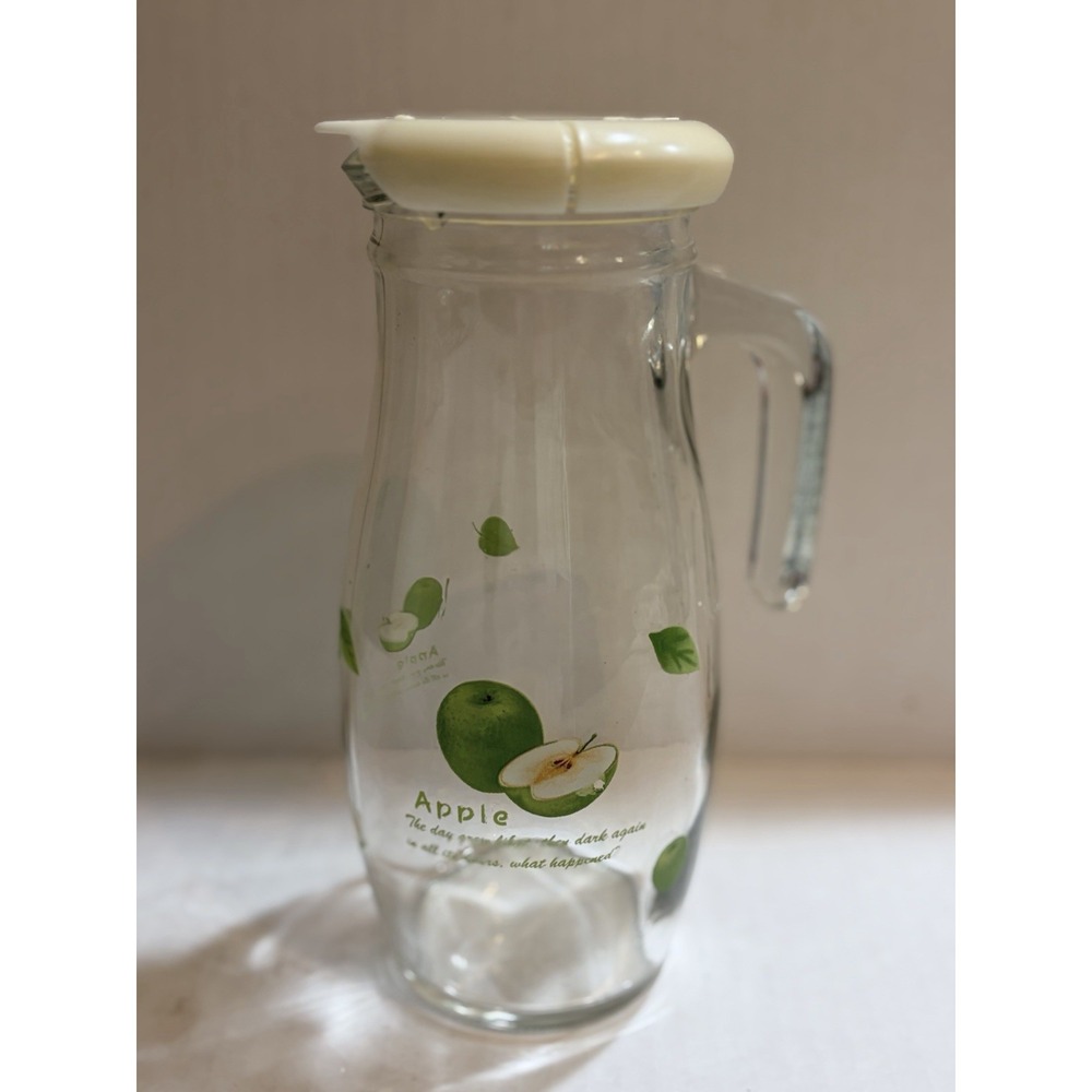 Vintage KIG Indonesia Glass Pitcher with Lid - Retro Green Apple Design 1990s